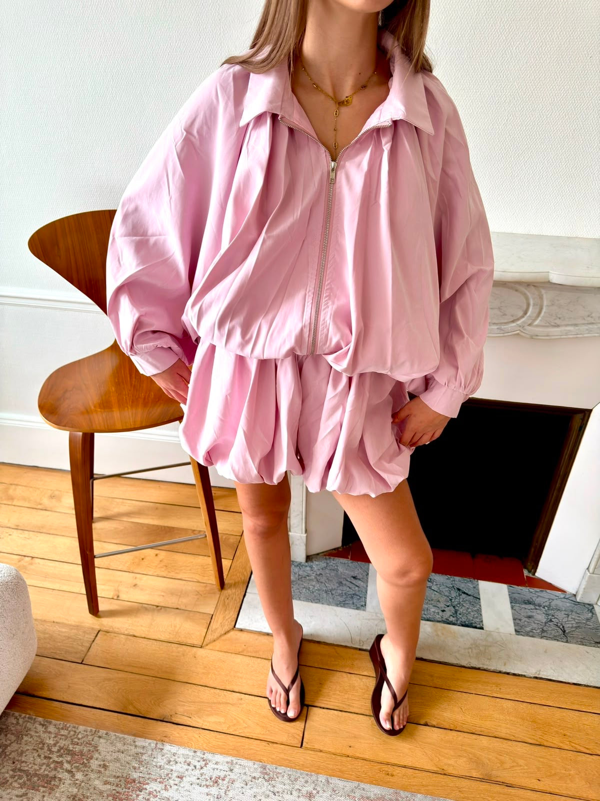 Ensemble veste bomber et short ballon rose