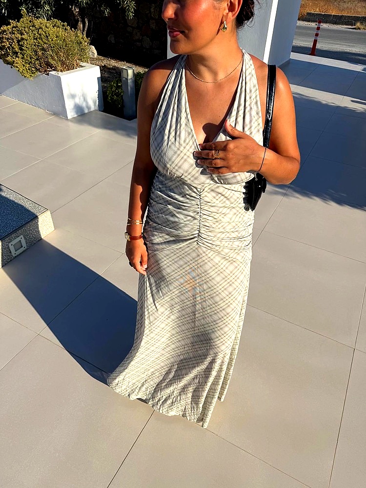Robe longue dos nu imprimé carreaux